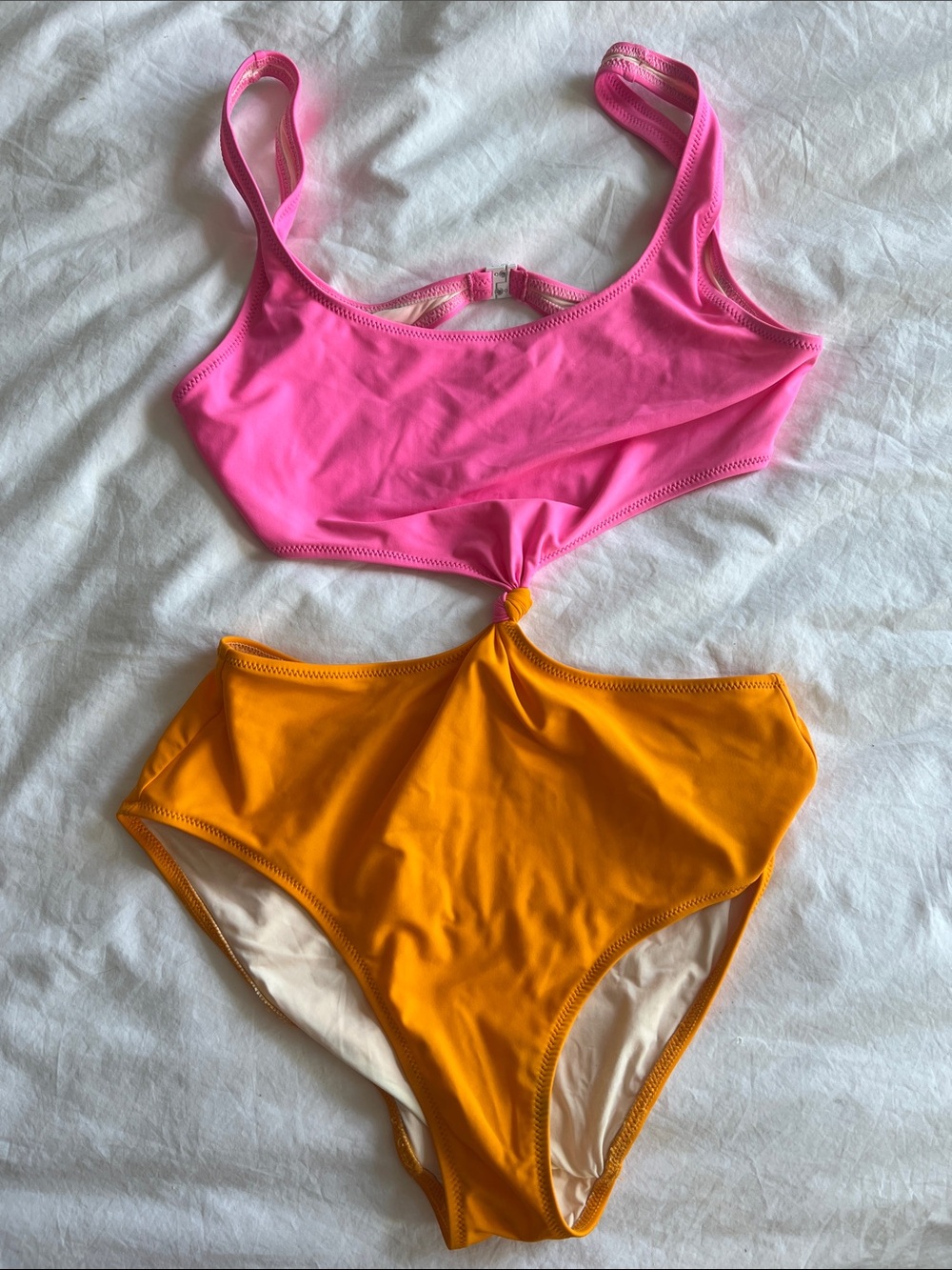SOLID & STRIPED Pink and Orange One-Piece Cutout Swimsuit